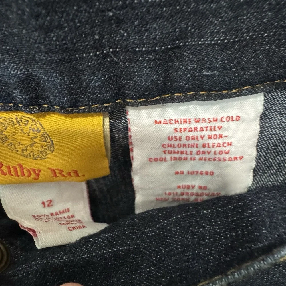 Ruby Rd. Side Elastic Straight Leg Women's size 12 Dark Wash Blue Denim Jeans